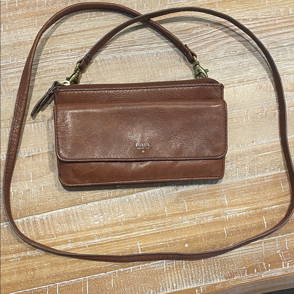 Fossil Tan Leather Crossbody Bag